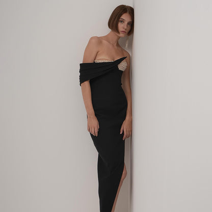 LOVEVOP popular Summer New  Pearl Breast Cup Dress Dress Black  Bandage Women's Elastic Dress