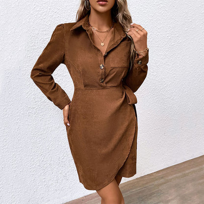 LOVEVOP New Hot Trade Women's Clothing Hot Autumn and Winter New Lace-Up Skirt 2025 Corduroy Dress