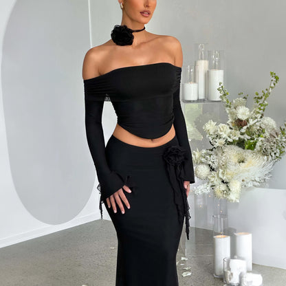 LOVEVOP 2025 foreign trade cross-border women's clothing Hot summer new fashionable and sexy tube top off-the-shoulder top long skirt set