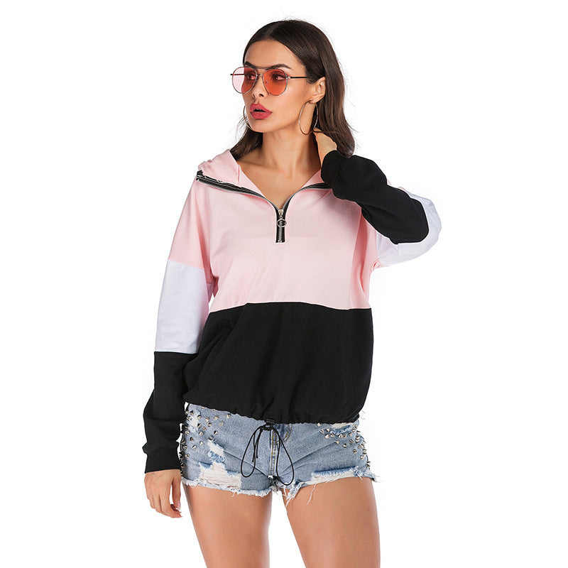 LOVEVOP New Popular trade Popular, 2025 and popular autumn leopard print contrasting sweater women's long-sleeved bottoming hooded splicing hoodie