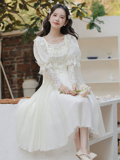 vintage dress long dress lace splicing princess dress engagement certificate light wedding dress