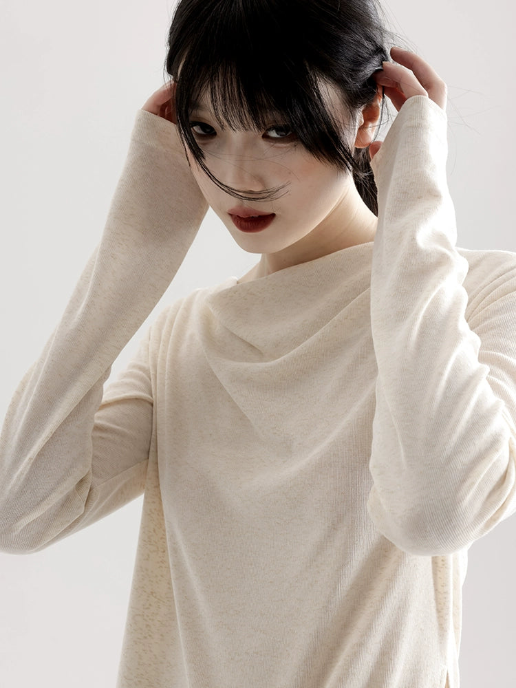 APOZi collection time series new Chinese swing neck long-sleeved t-shirt women's loose and thin knitted top