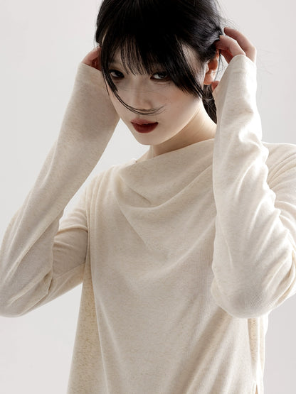 APOZi collection time series new Chinese swing neck long-sleeved t-shirt women's loose and thin knitted top