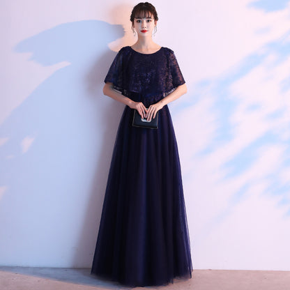 2025 Long evening dress skirt women's large size high-end banquet adult temperament black high-end feeling thin 100kg fat mm belly cover