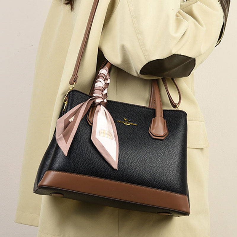 2025 Handbag Women's new splicing contrasting color bag Fashion high-end shoulder bag Large capacity commuter women's tote bag