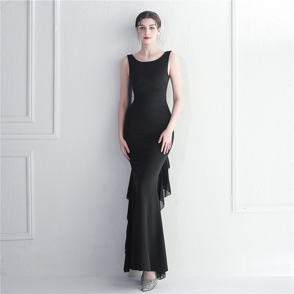 19928 #Hot Trade Spot Heavy Craft Beaded Satin Buga Chiffon Wedding Dinner Etiquette Sexy Dress Long