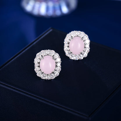 2025 New Chinese style Guochao temperament earrings light luxury retro natural ice green chalcedony earrings women's high-end oval earrings