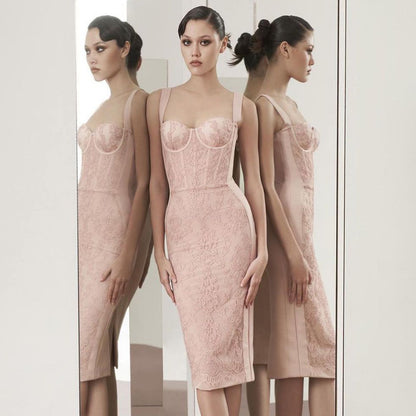 LOVEVOP 2023 autumn new retro lace suspender skirt sexy long dress nightclub slim  women's Popular trade dress