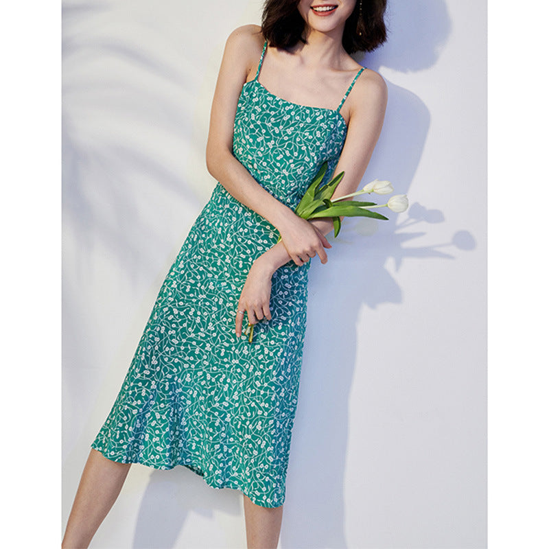 2025 Heavy silk  floral suspender skirt, mulberry silk dress, high-end small red dress women's long skirt summer