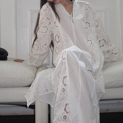 2025 Heavy industry engraved lace embroidered shirt skirt women's autumn loose design dress