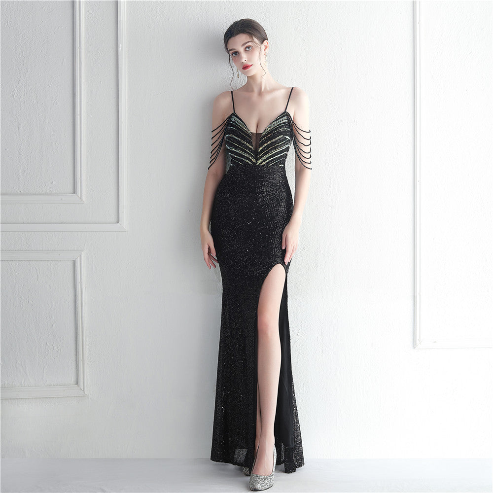 19939 #spot Popular trade fashion red carpet formal settings bead chain suspender long evening dress