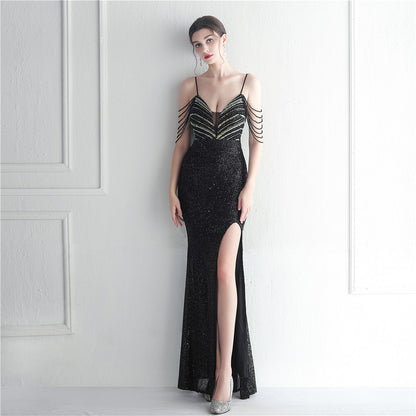 19939 #spot Popular trade fashion red carpet formal settings bead chain suspender long evening dress