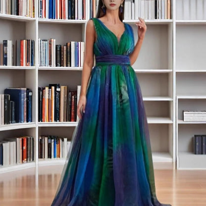 LOVEVOP 2025 popular  Popular trade women's summer new women's clothing ebay deep V backless printed chiffon pendulum dress