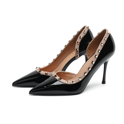 2025 966-A8 pointed thin heel high heels women's bag head side empty high heel sandals women's sexy rivet single shoes are not tired