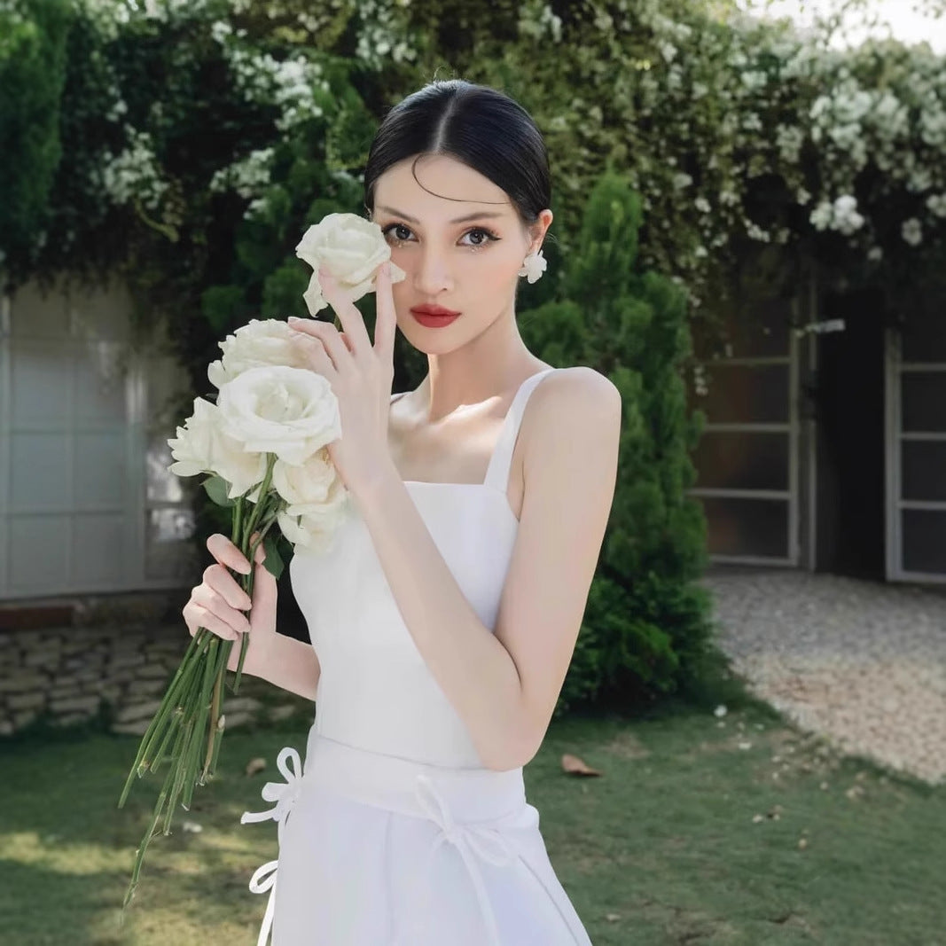 2025 bride sexy suspender light wedding dress satin welcome wedding dress Mori tie license registration small dress skirt women wholesale