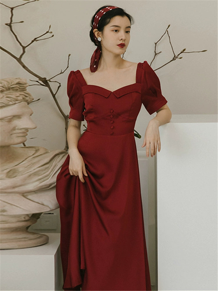 Premium Satin  Red Dress Registration Certificate Engagement Dress Bridal Toast Dress Return Door Dress Dress