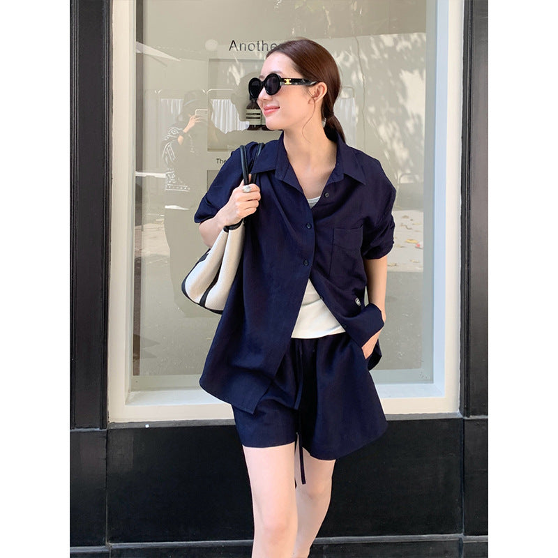 2025 [4 colors optional] Modal long-sleeved shirt + casual shorts 2025 spring and summer Korean version two-piece suit female T283