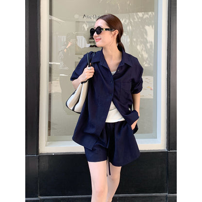 2025 [4 colors optional] Modal long-sleeved shirt + casual shorts 2025 spring and summer Korean version two-piece suit female T283