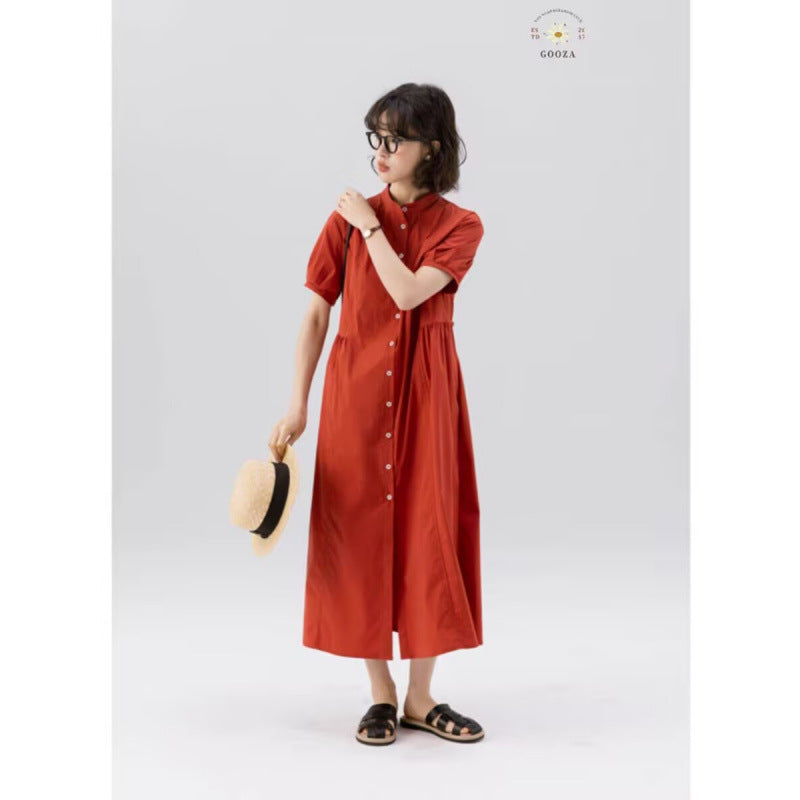 "Midsummer Pomegranate Red" Literary Retro  New Summer Cool Cotton Casual Loose OP Shirt Dress