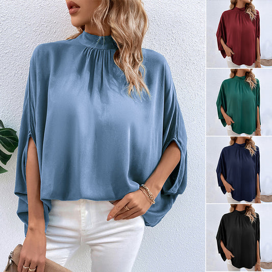 LOVEVOP New Popular trade women's clothing popular summer new semi-turtleneck shirt 2025 irregular lace-up shirt