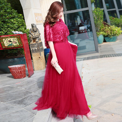 2025 Long evening dress skirt women's large size high-end banquet adult temperament black high-end feeling thin 100kg fat mm belly cover