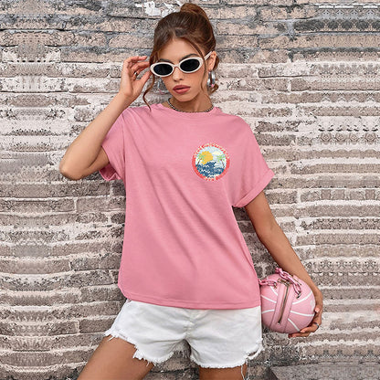 LOVEVOP New popular Summer South East Asia Women's Crew Neck Printed Basic Top Guangzhou Short Sleeve T-Shirt Wholesale