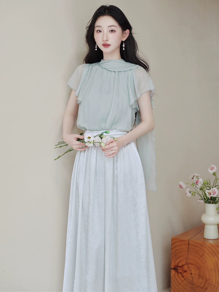 pure mint green temperament top niche designer beautiful fairy fake two tulle dress