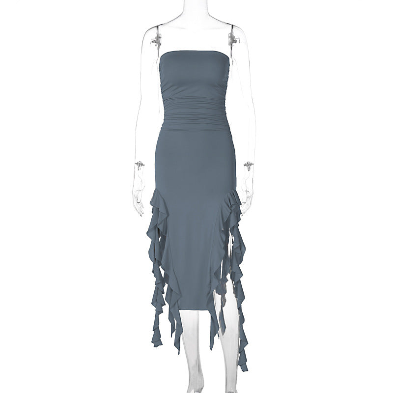 LOVEVOP  style women's clothing  summer new fashion sexy personality chest wrapping irregular dress foreign trade wholesale