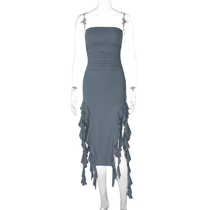 LOVEVOP  style women's clothing  summer new fashion sexy personality chest wrapping irregular dress foreign trade wholesale