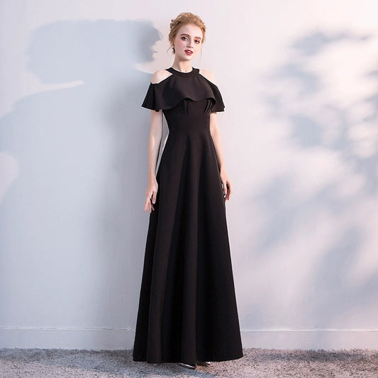 2025 Black neck evening dress women's  new banquet temperament long student art exam vocal piano performance  style