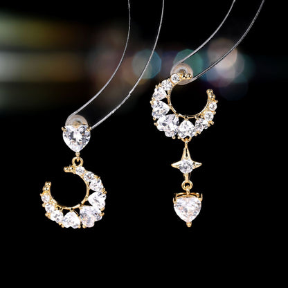 2025 Super fairy sweet asymmetrical love moon stud earrings s925 silver needle fashion light luxury temperament niche high-end earrings