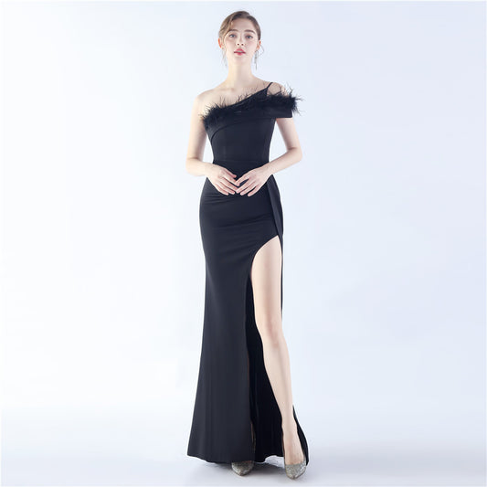 31325 #Hot trade new popular craft order ostrich hair party dinner performance etiquette evening dress
