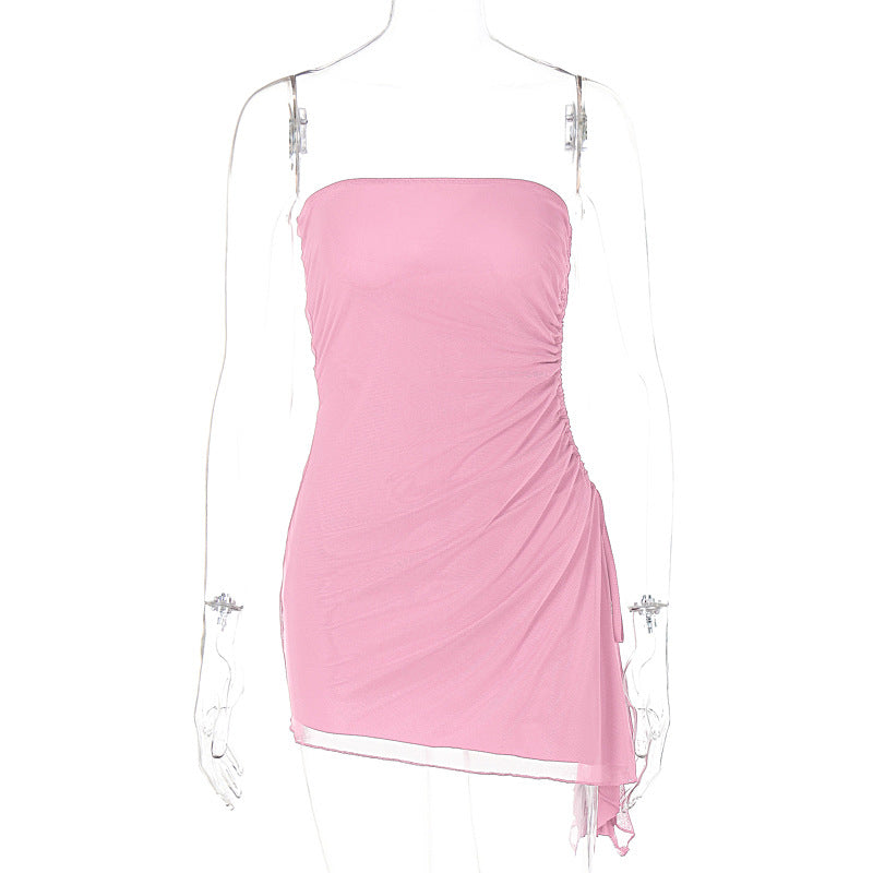 LOVEVOP  style women's clothing  summer new fashionable and sexy solid color sleeveless slim-fitting chest-wrapped backless dress wholesale