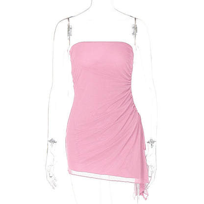 LOVEVOP  style women's clothing  summer new fashionable and sexy solid color sleeveless slim-fitting chest-wrapped backless dress wholesale