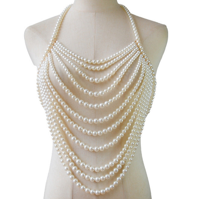 2025 XH4523  New jewelry pearl fashion multi-layer necklace chest chain sexy chest chain pearl body chain accessories