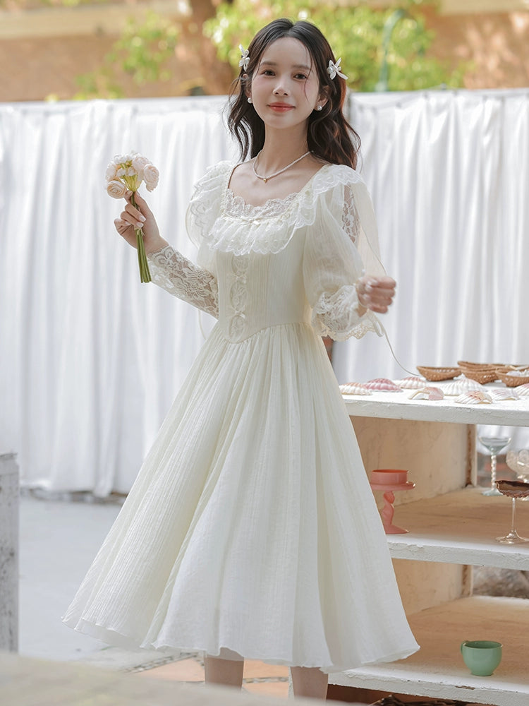 vintage dress long dress lace splicing princess dress engagement certificate light wedding dress