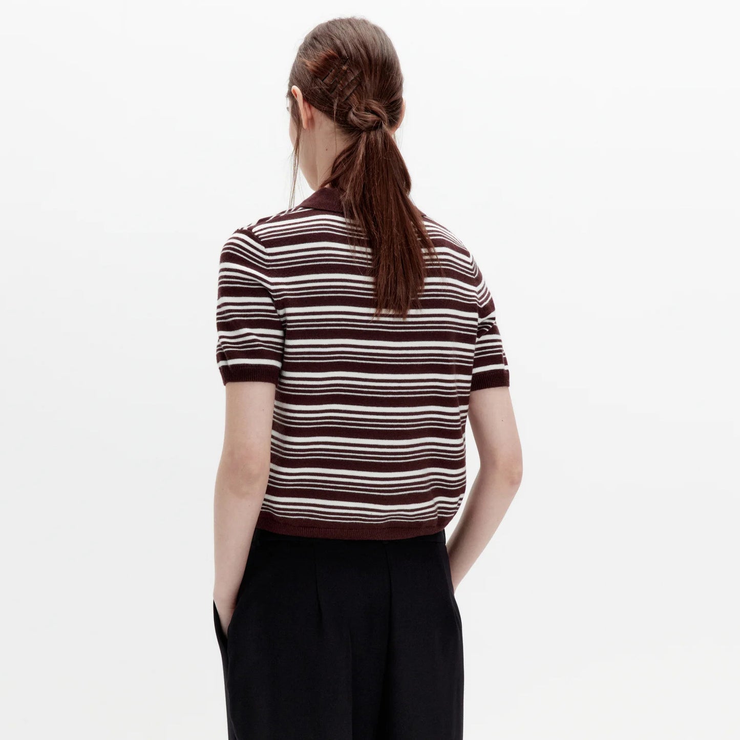 knitted POLO neck T-shirt women's  summer thin lapel collar Popular style design sense niche T-shirt top women's new