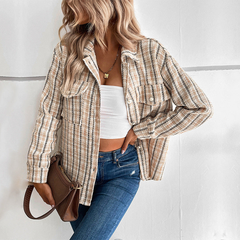 LOVEVOP trade Hot autumn and winter new 2025 small fragrant design jacket retro  plaid cardigan