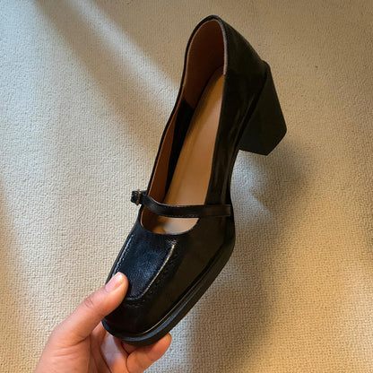 2025  New  retro style light mouth square head single shoes femininity high heel word with Mary Jane women's shoes
