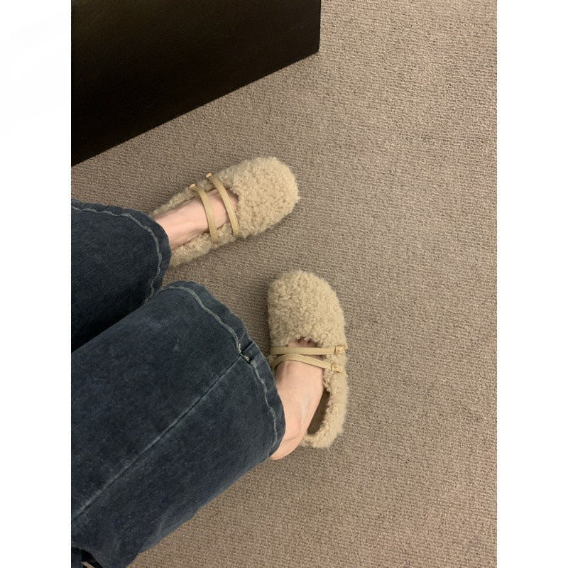 2025  evening wind cross buckle belt Mary Jane cotton shoes women's popular autumn and winter new wear comfortable and versatile Mao Mao shoes