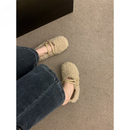 2025  evening wind cross buckle belt Mary Jane cotton shoes women's popular autumn and winter new wear comfortable and versatile Mao Mao shoes