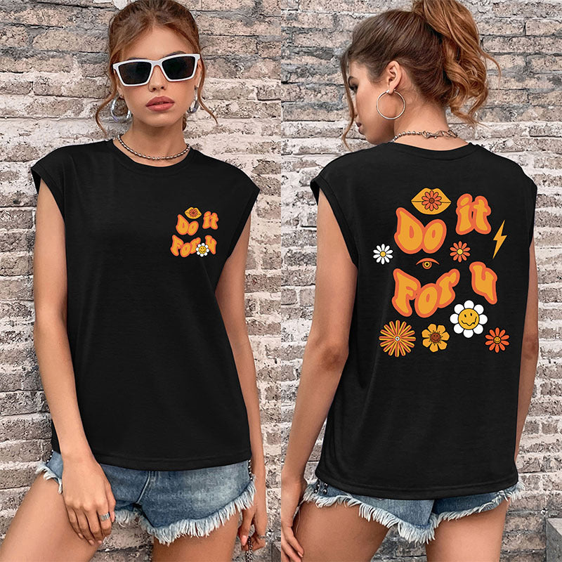 LOVEVOP Cross-border new popular summer 2025 T-shirt vest round neck printed right-angle shoulder top Guangzhou sleeveless Popular trade T-shirt