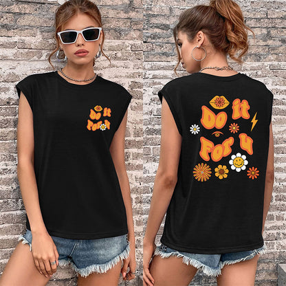 LOVEVOP Cross-border new popular summer 2025 T-shirt vest round neck printed right-angle shoulder top Guangzhou sleeveless Popular trade T-shirt
