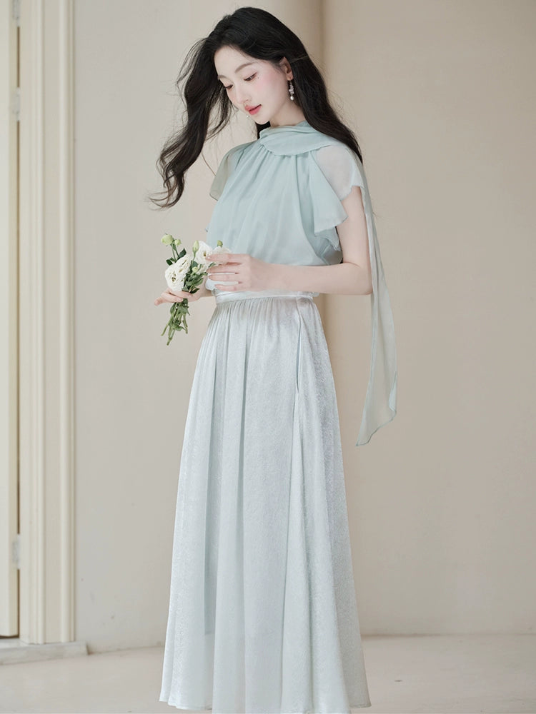 pure mint green temperament top niche designer beautiful fairy fake two tulle dress