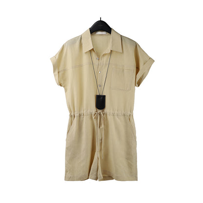 2025 THE MIND linen tencel short-sleeved jumpsuit women's 2025 summer simple wide-leg casual shorts T5022X