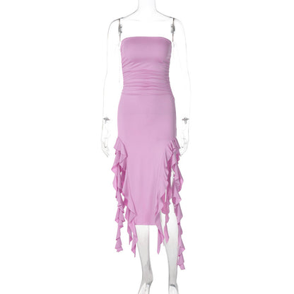 LOVEVOP  style women's clothing  summer new fashion sexy personality chest wrapping irregular dress foreign trade wholesale