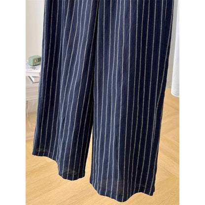 summer new high-end drape elastic waist temperament striped loose thin straight casual pants children