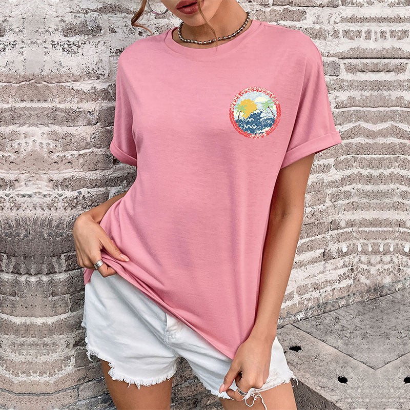 LOVEVOP New popular Summer South East Asia Women's Crew Neck Printed Basic Top Guangzhou Short Sleeve T-Shirt Wholesale