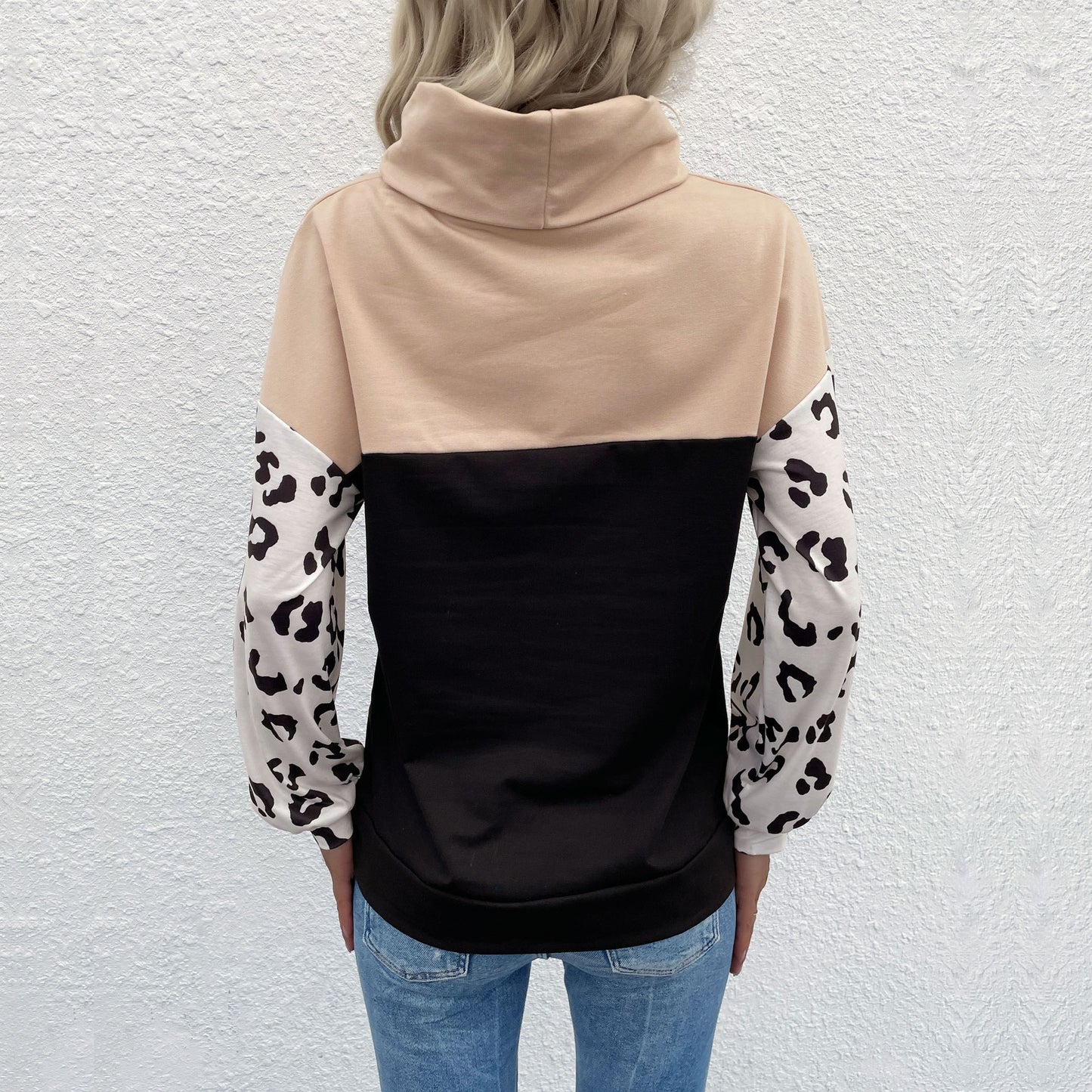 LOVEVOP New Cross-border popular autumn and winter new products 2025 casual tops leopard print color matching long-sleeved turtleneck sweater