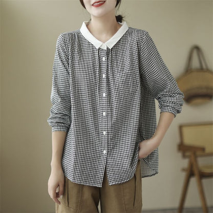 Korean version of small plaid long-sleeved shirt women's  spring and autumn new meat-covering and thin loose age-reducing top color matching shirt